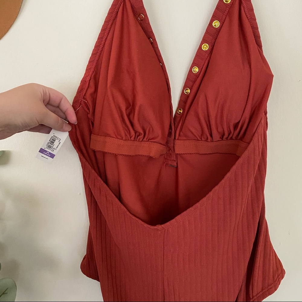 Halter Neck Snap Rust Color Plus Size Swimsuit - Picture 4 of 10